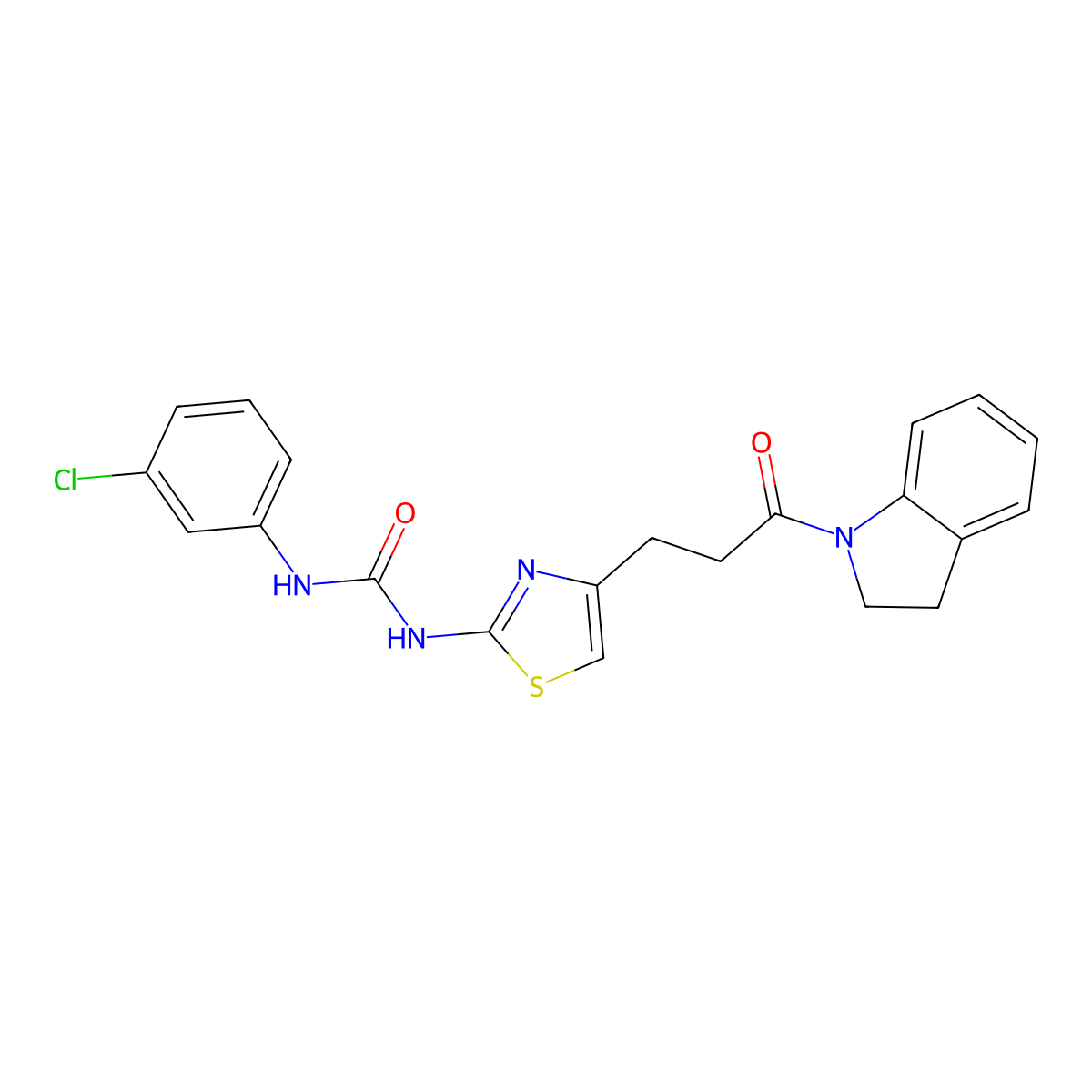 1-(3-Chlorophenyl)-3-(4-(3-(indolin-1-yl)-3-oxopropyl)thiazol-2-yl)urea molecular structure, CAS 1040668-53-8