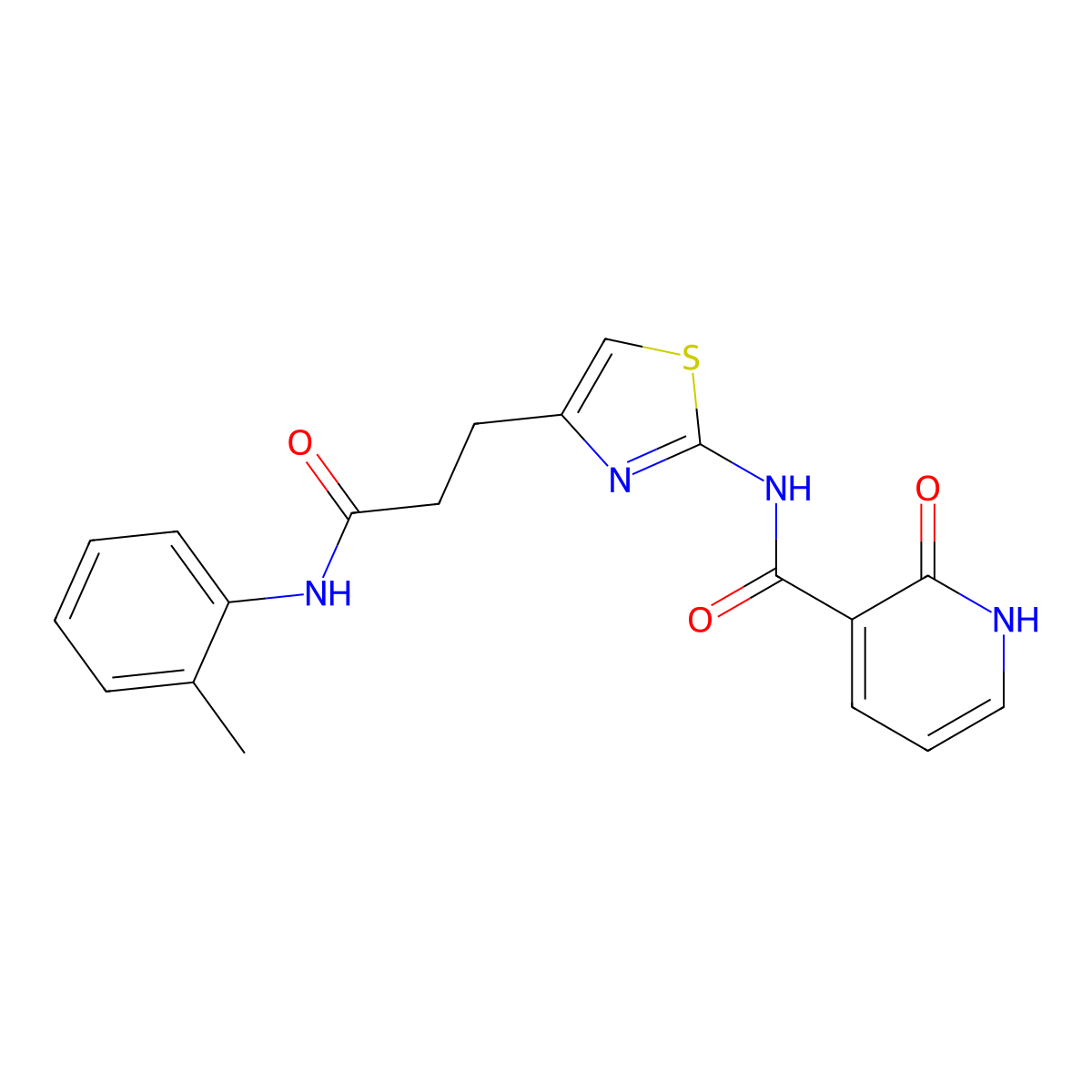 N-(4-{2-[(2-methylphenyl)carbamoyl]ethyl}-1,3-thiazol-2-yl)-2-oxo-1,2-dihydropyridine-3-carboxamide molecular structure, CAS 1040668-54-9