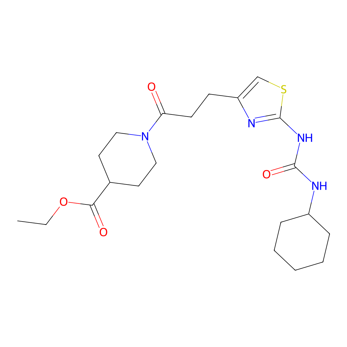 Ethyl 1-(3-(2-(3-cyclohexylureido)thiazol-4-yl)propanoyl)piperidine-4-carboxylate molecular structure, CAS 1040668-64-1
