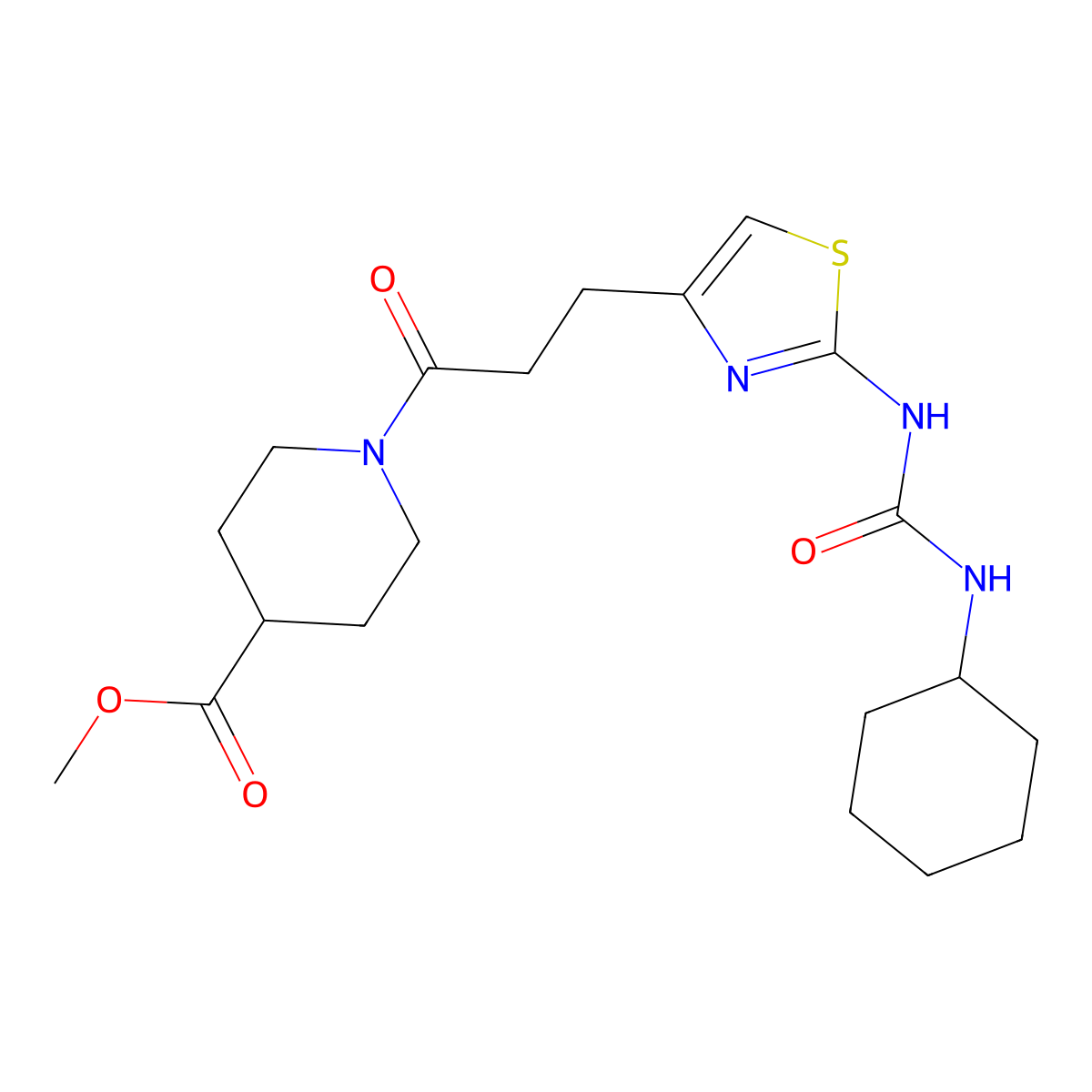 Methyl 1-(3-{2-[(cyclohexylcarbamoyl)amino]-1,3-thiazol-4-yl}propanoyl)piperidine-4-carboxylate molecular structure, CAS 1040668-69-6