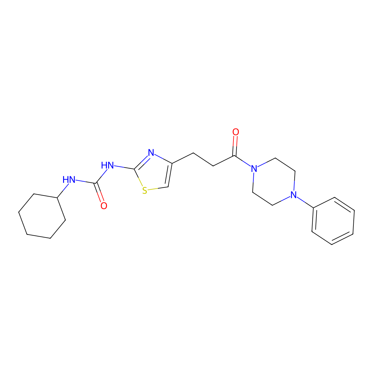 1-Cyclohexyl-3-{4-[3-oxo-3-(4-phenylpiperazin-1-yl)propyl]-1,3-thiazol-2-yl}urea molecular structure, CAS 1040668-75-4