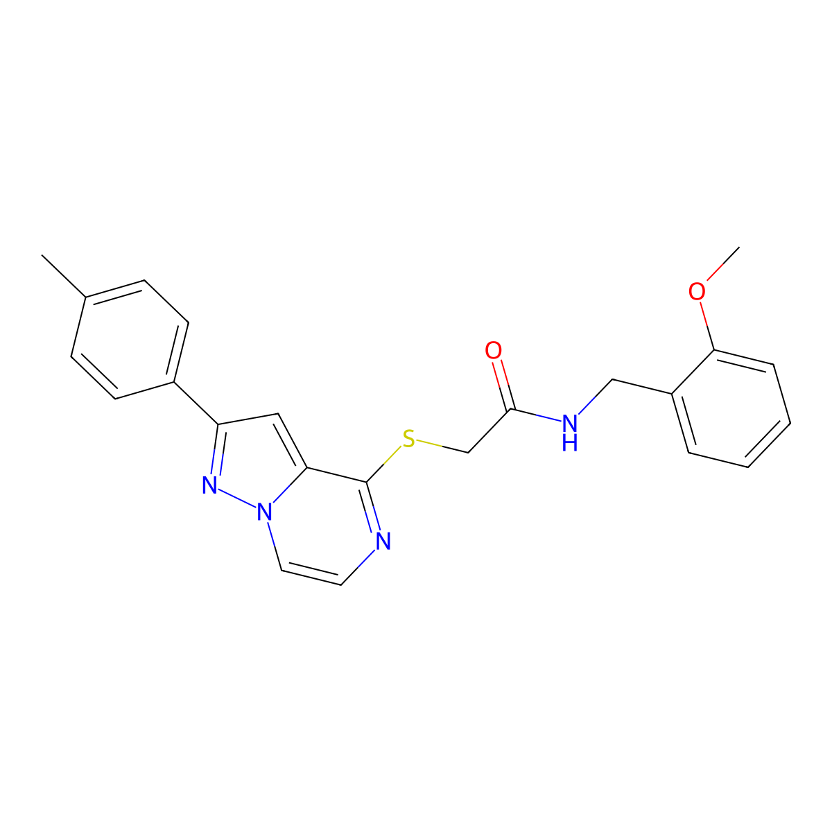 N-[(2-Methoxyphenyl)methyl]-2-{[2-(4-methylphenyl)pyrazolo[1,5-A]pyrazin-4-YL]sulfanyl}acetamide molecular structure, CAS 1040668-80-1