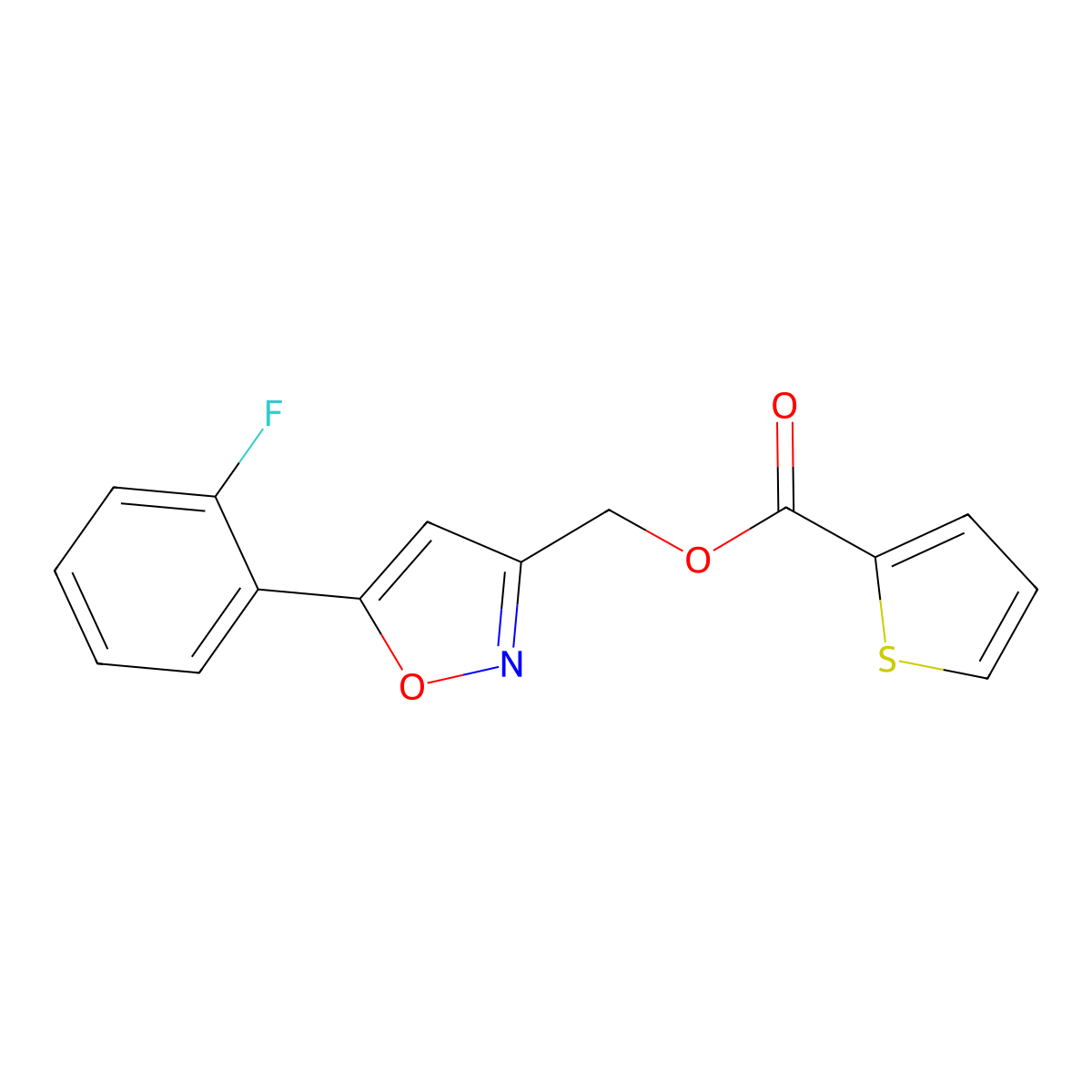 (5-(2-Fluorophenyl)isoxazol-3-yl)methyl thiophene-2-carboxylate molecular structure, CAS 1040668-85-6