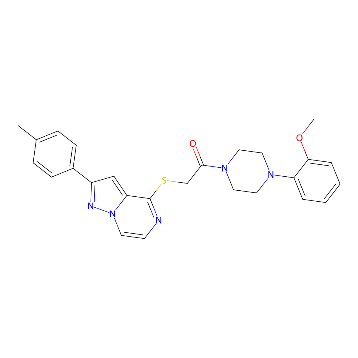 1-[4-(2-Methoxyphenyl)piperazin-1-yl]-2-{[2-(4-methylphenyl)pyrazolo[1,5-a]pyrazin-4-yl]sulfanyl}ethan-1-one molecular structure, CAS 1040668-86-7