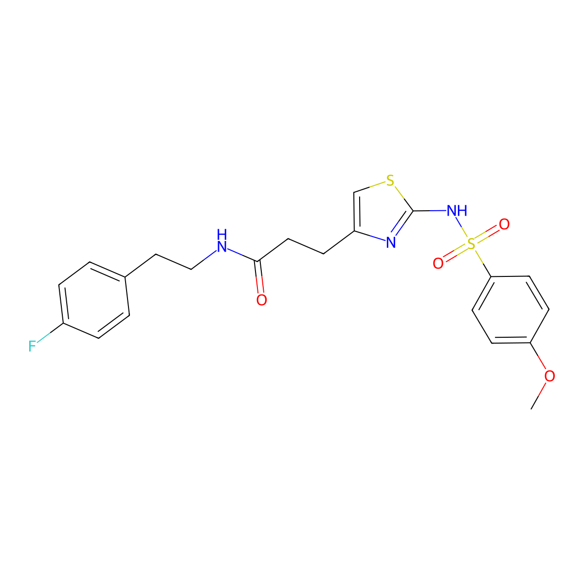 N-[2-(4-fluorophenyl)ethyl]-3-[2-(4-methoxybenzenesulfonamido)-1,3-thiazol-4-yl]propanamide molecular structure, CAS 1040668-93-6
