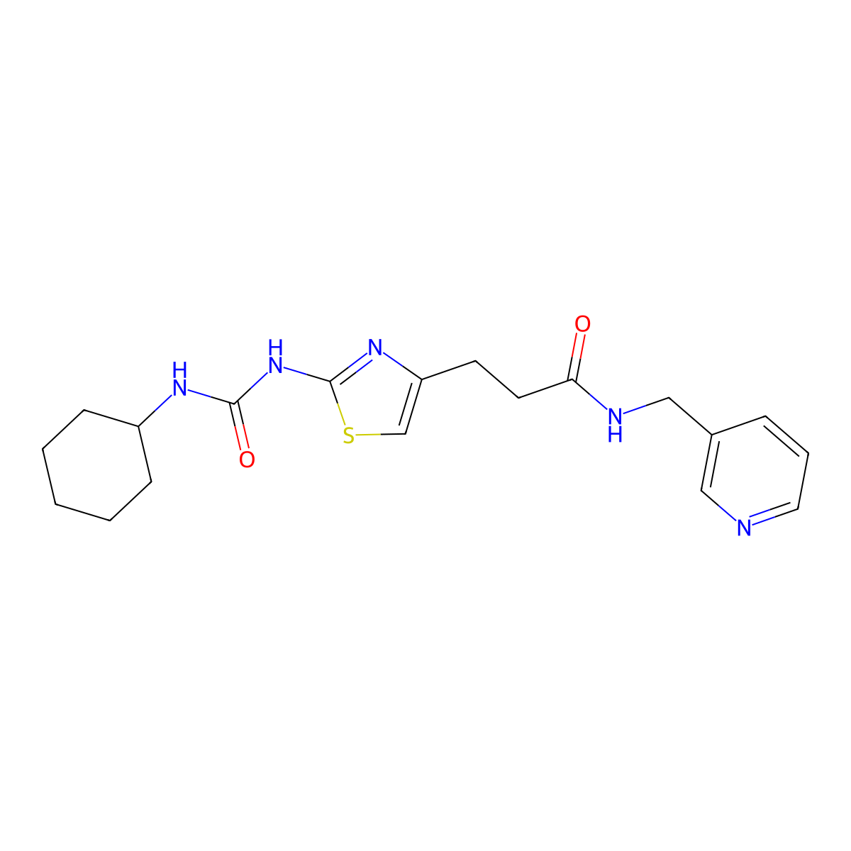 3-{2-[(cyclohexylcarbamoyl)amino]-1,3-thiazol-4-yl}-N-[(pyridin-3-yl)methyl]propanamide molecular structure, CAS 1040668-96-9