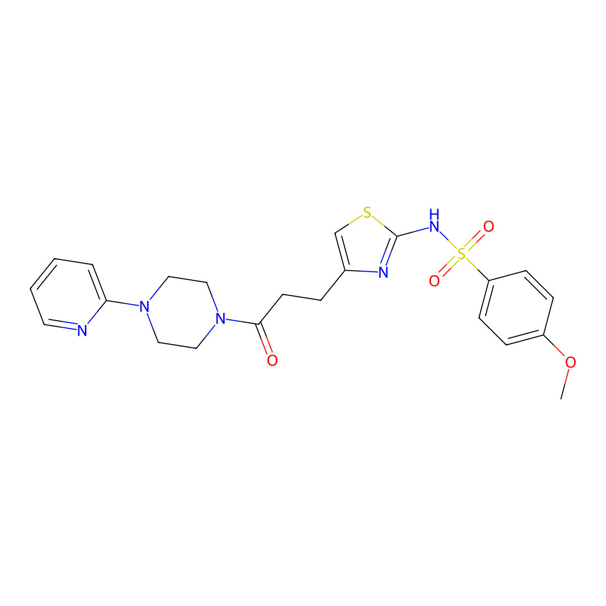 4-methoxy-N-(4-(3-oxo-3-(4-(pyridin-2-yl)piperazin-1-yl)propyl)thiazol-2-yl)benzenesulfonamide molecular structure, CAS 1040668-99-2