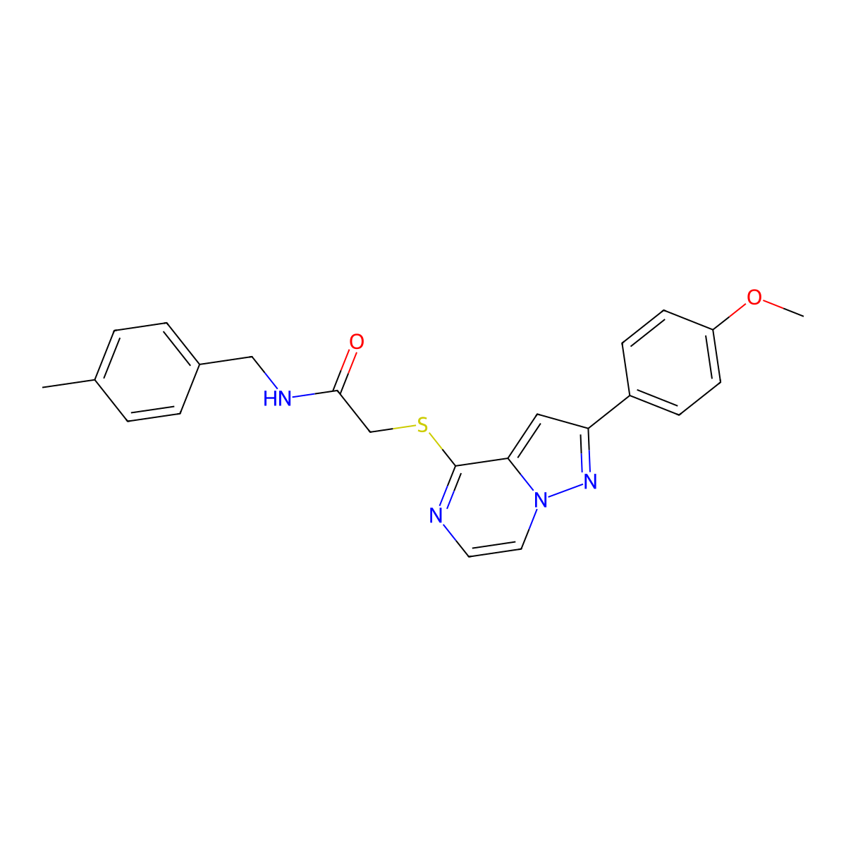 2-{[2-(4-Methoxyphenyl)pyrazolo[1,5-A]pyrazin-4-YL]sulfanyl}-N-[(4-methylphenyl)methyl]acetamide molecular structure, CAS 1040669-03-1