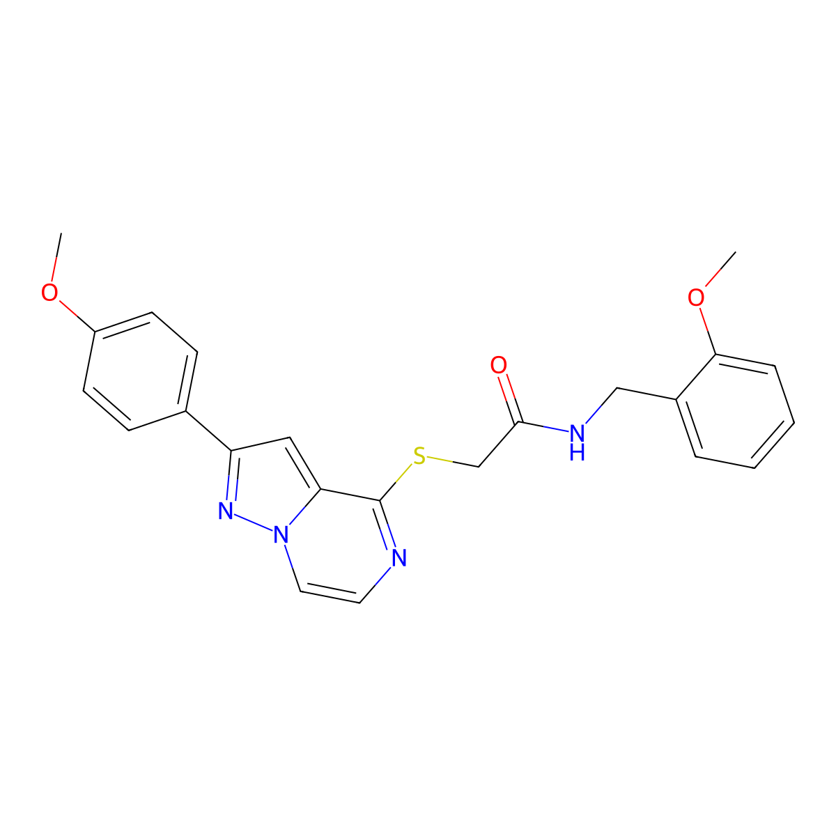 N-[(2-Methoxyphenyl)methyl]-2-{[2-(4-methoxyphenyl)pyrazolo[1,5-A]pyrazin-4-YL]sulfanyl}acetamide molecular structure, CAS 1040669-09-7