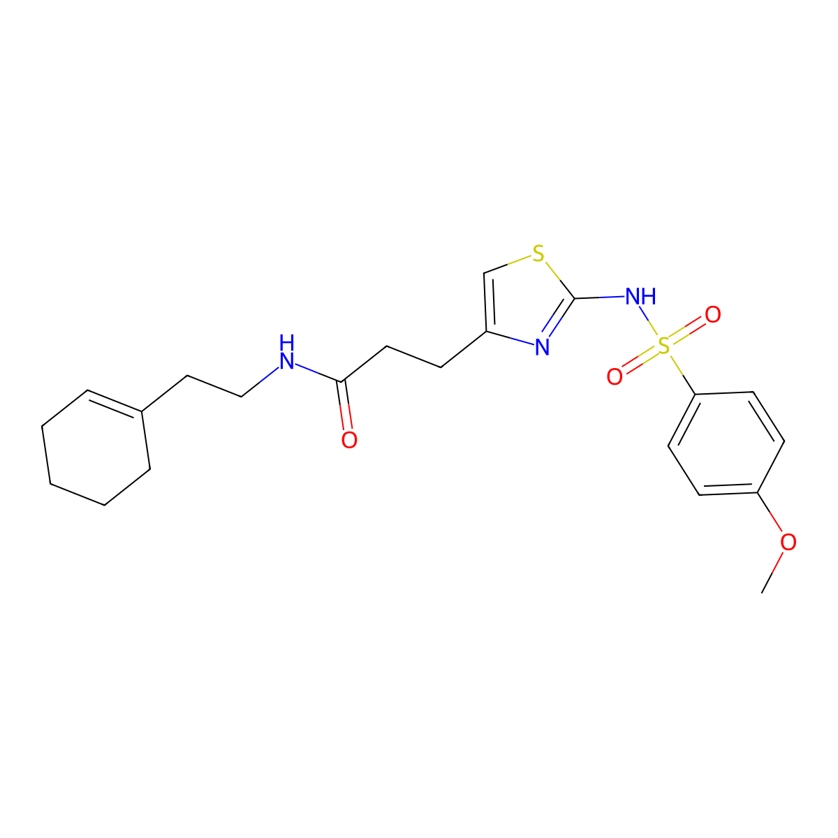 N-[2-(cyclohex-1-en-1-yl)ethyl]-3-[2-(4-methoxybenzenesulfonamido)-1,3-thiazol-4-yl]propanamide molecular structure, CAS 1040669-11-1