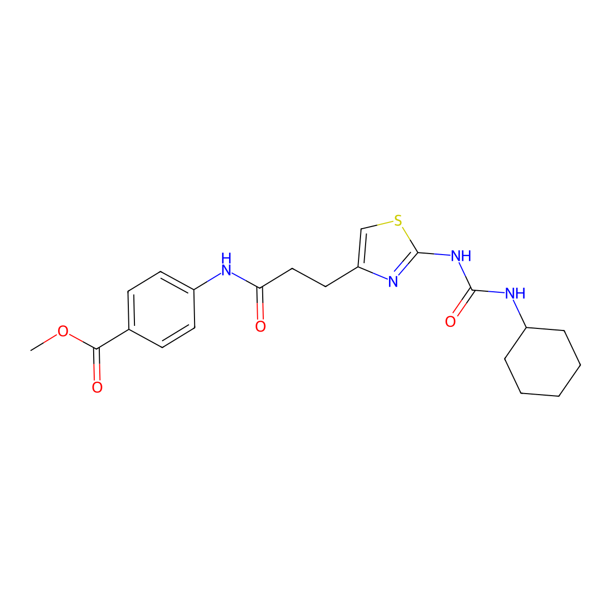 Methyl 4-(3-{2-[(cyclohexylcarbamoyl)amino]-1,3-thiazol-4-yl}propanamido)benzoate molecular structure, CAS 1040669-14-4