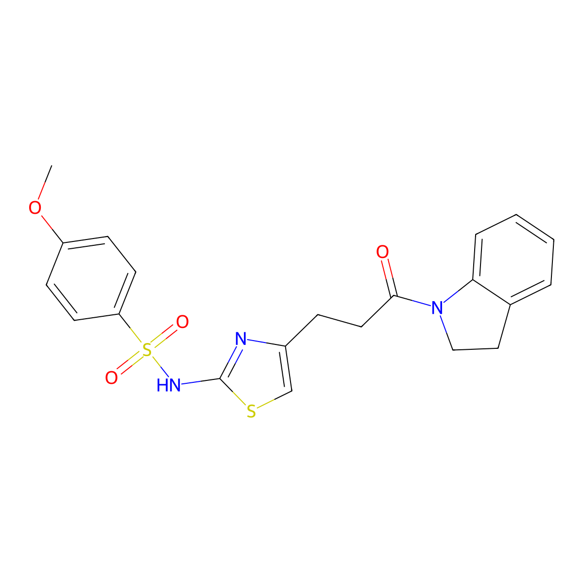 N-(4-(3-(indolin-1-yl)-3-oxopropyl)thiazol-2-yl)-4-methoxybenzenesulfonamide molecular structure, CAS 1040669-17-7