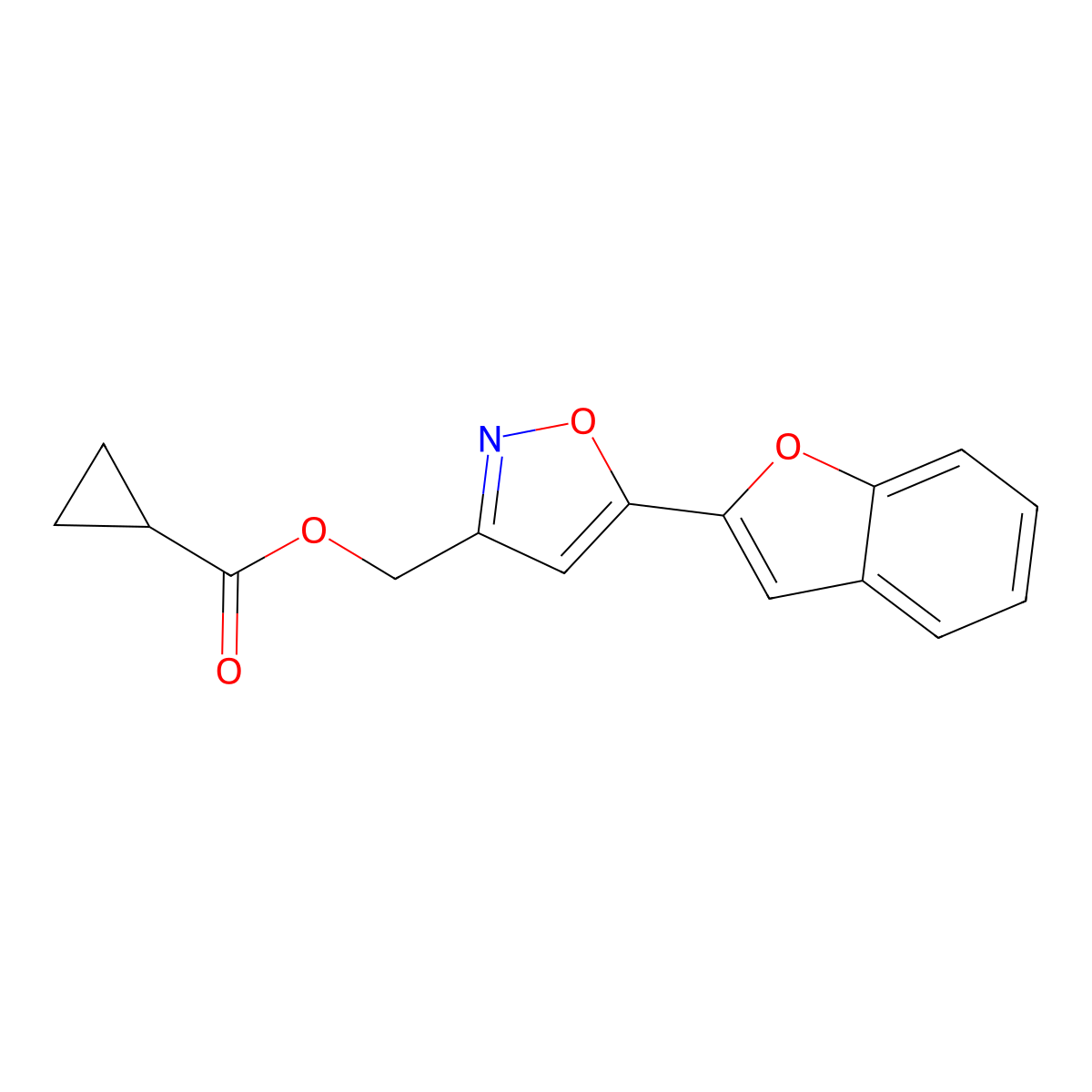 (5-(Benzofuran-2-yl)isoxazol-3-yl)methyl cyclopropanecarboxylate molecular structure, CAS 1040669-19-9