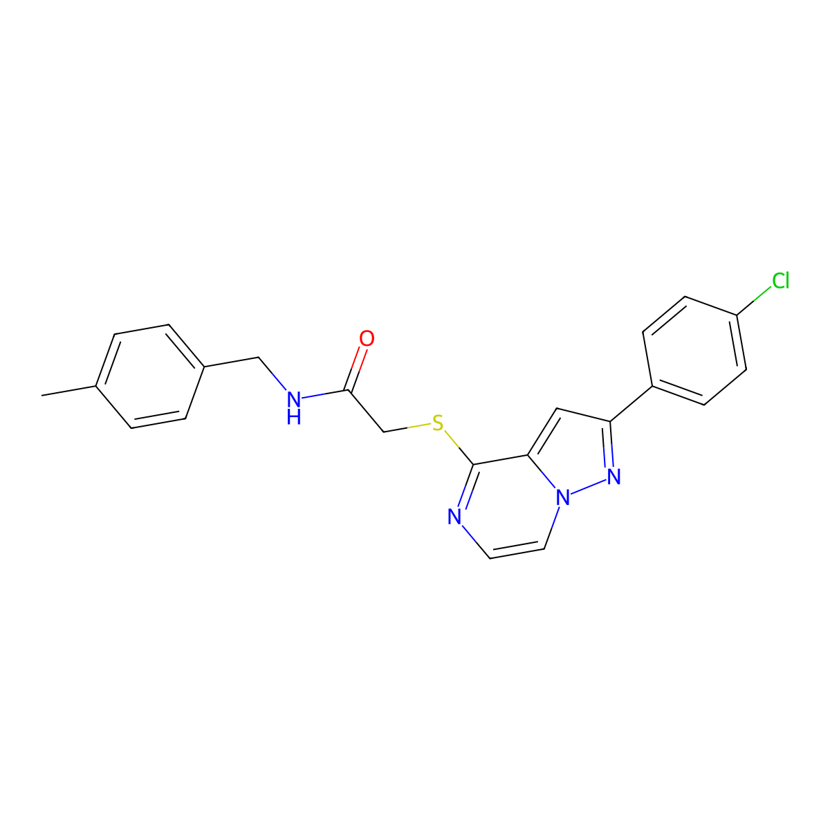 2-{[2-(4-chlorophenyl)pyrazolo[1,5-a]pyrazin-4-yl]thio}-N-(4-methylbenzyl)acetamide molecular structure, CAS 1040669-22-4