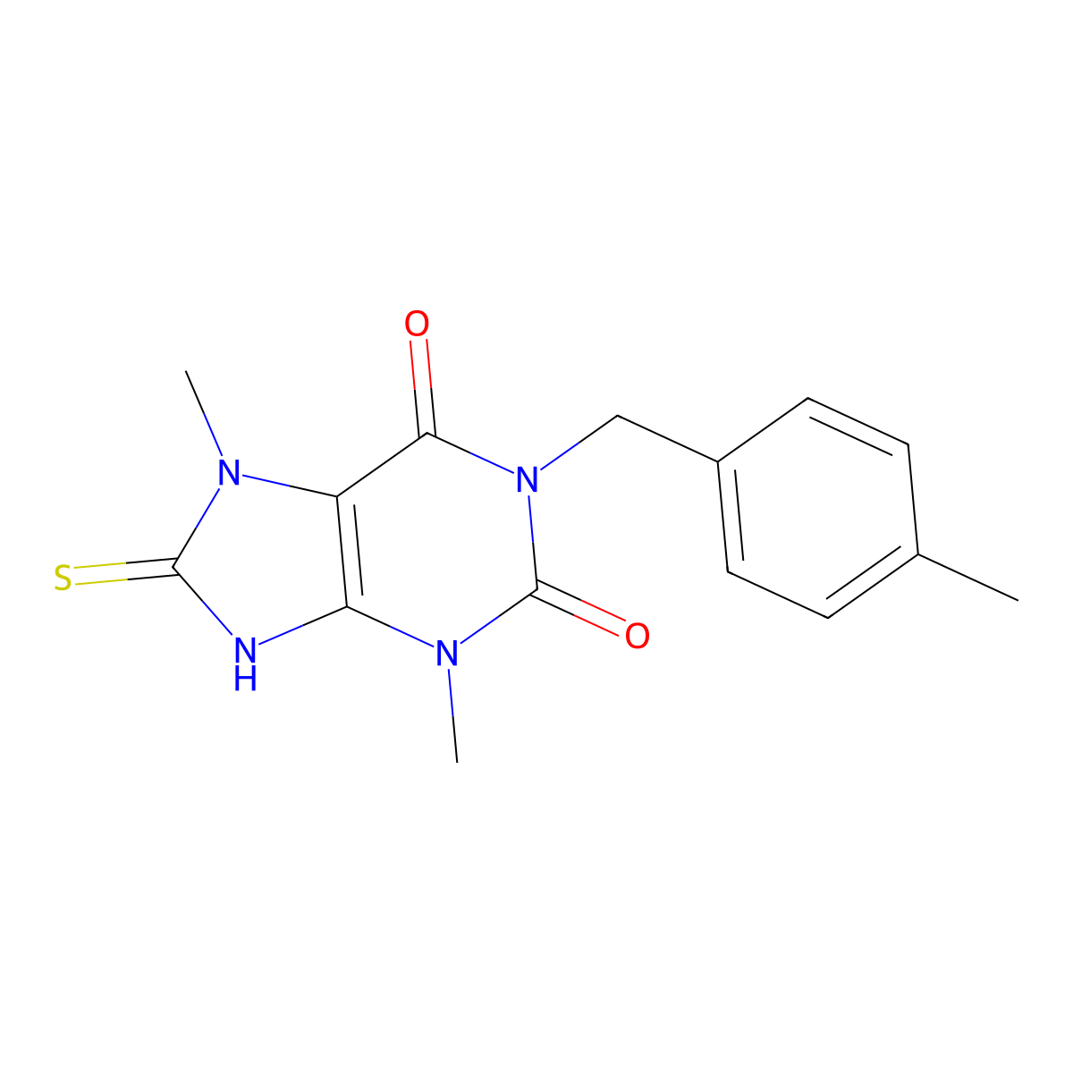 3,7-dimethyl-1-[(4-methylphenyl)methyl]-8-sulfanyl-2,3,6,7-tetrahydro-1H-purine-2,6-dione molecular structure, CAS 1040669-23-5