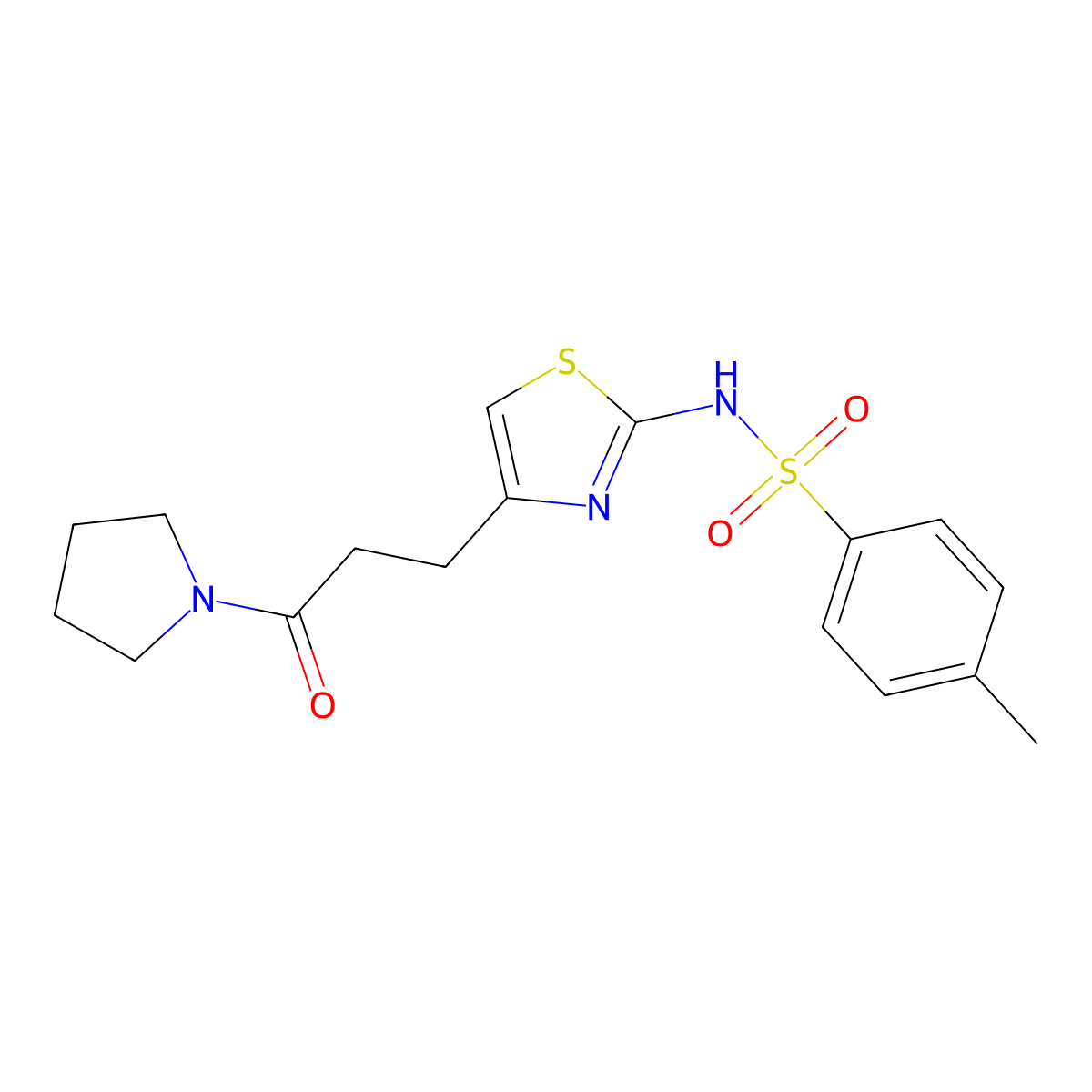 4-methyl-N-{4-[3-oxo-3-(pyrrolidin-1-yl)propyl]-1,3-thiazol-2-yl}benzene-1-sulfonamide molecular structure, CAS 1040669-24-6