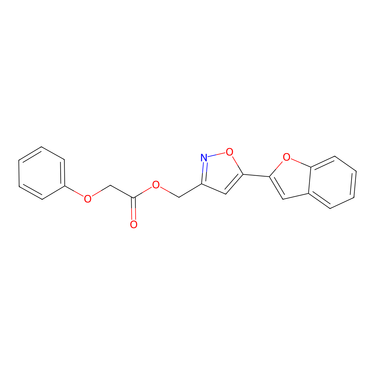 (5-(Benzofuran-2-yl)isoxazol-3-yl)methyl 2-phenoxyacetate molecular structure, CAS 1040669-26-8
