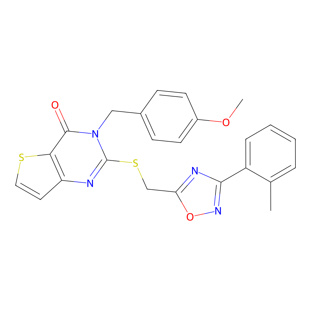 3-[(4-methoxyphenyl)methyl]-2-({[3-(2-methylphenyl)-1,2,4-oxadiazol-5-yl]methyl}sulfanyl)-3H,4H-thieno[3,2-d]pyrimidin-4-one molecular structure, CAS 1040669-27-9