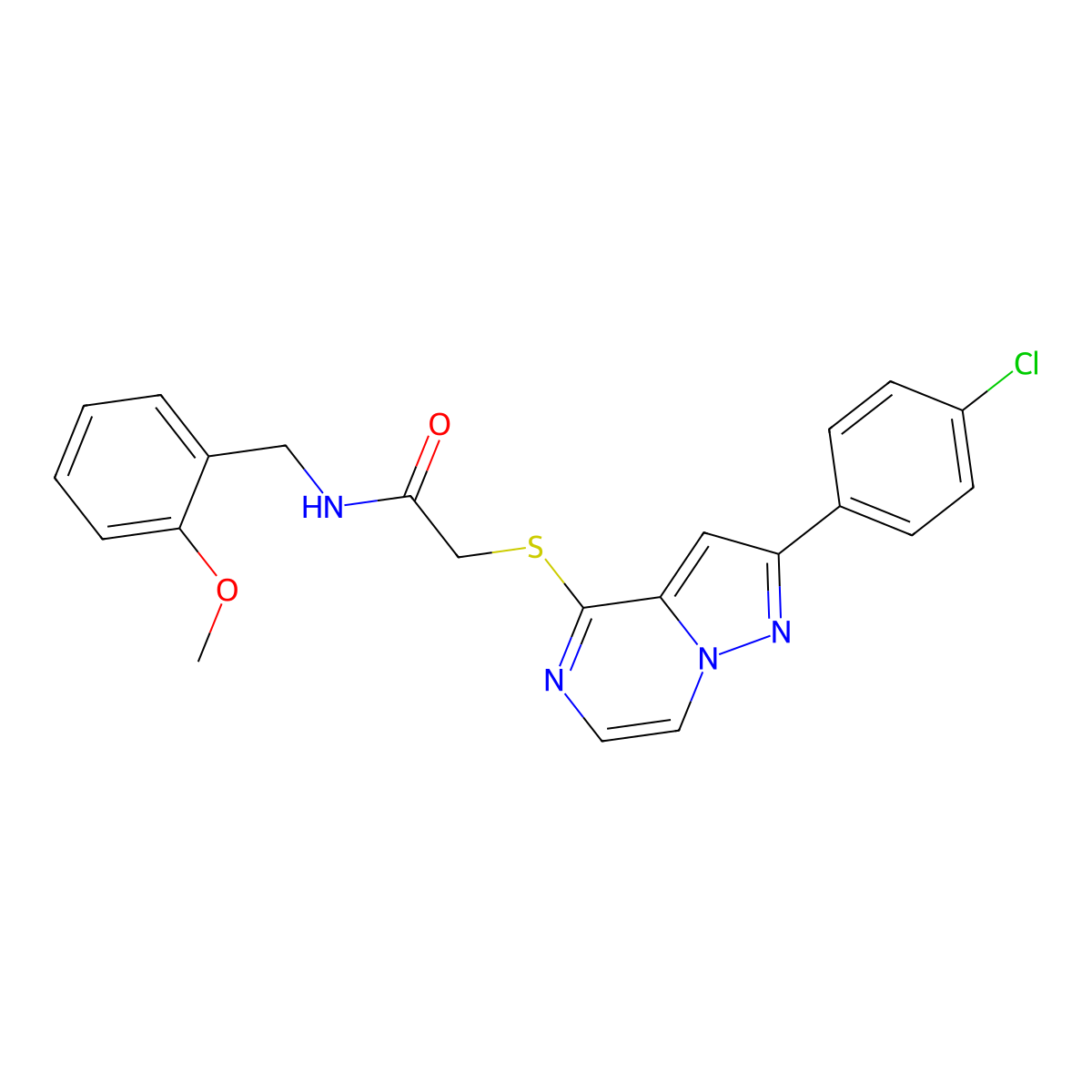 2-{[2-(4-chlorophenyl)pyrazolo[1,5-a]pyrazin-4-yl]sulfanyl}-N-(2-methoxybenzyl)acetamide molecular structure, CAS 1040669-29-1