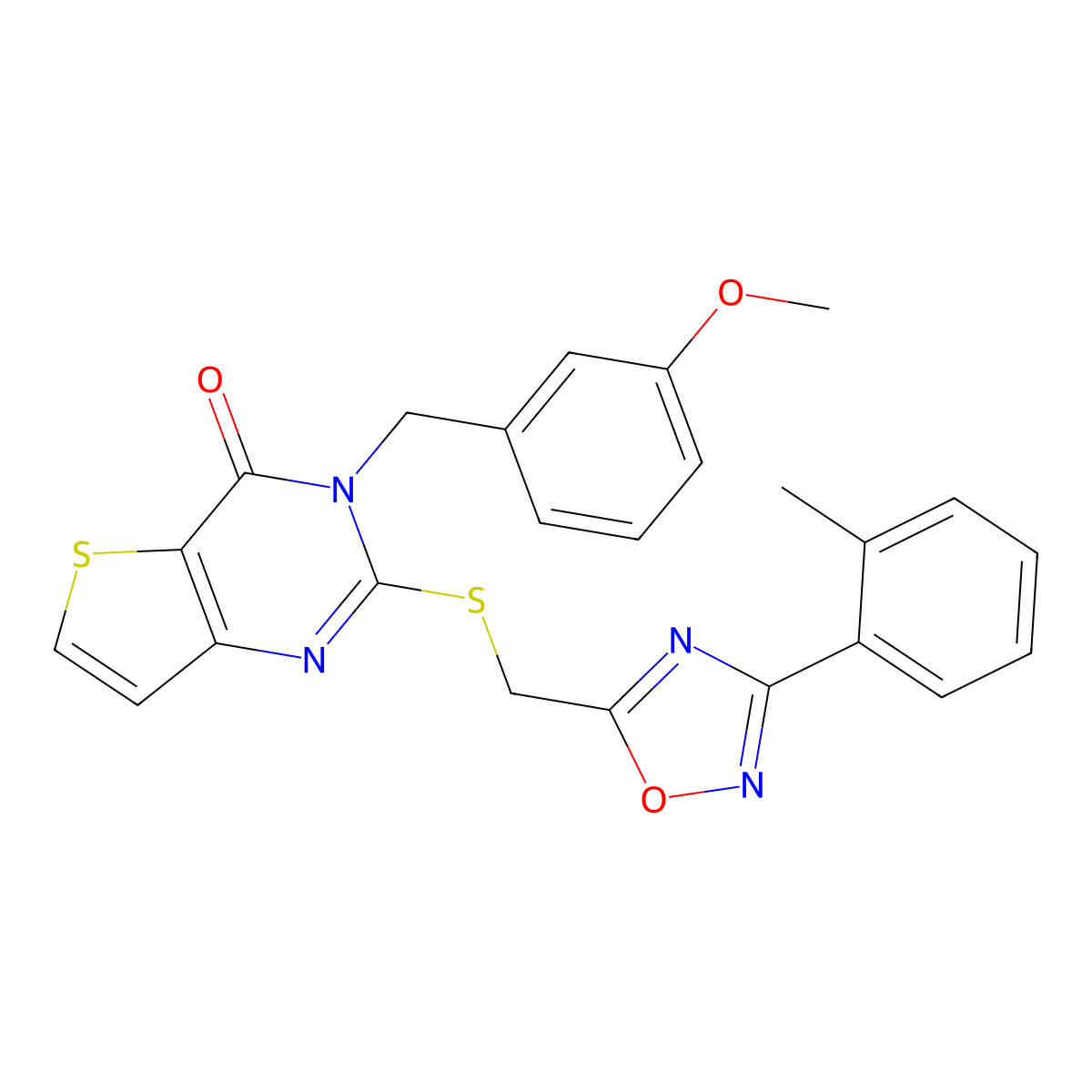 3-[(3-methoxyphenyl)methyl]-2-({[3-(2-methylphenyl)-1,2,4-oxadiazol-5-yl]methyl}sulfanyl)-3H,4H-thieno[3,2-d]pyrimidin-4-one molecular structure, CAS 1040669-33-7