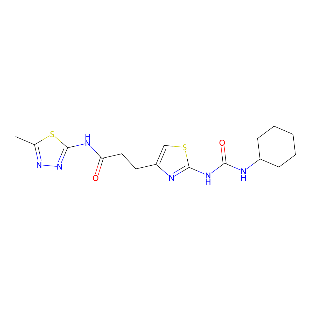 3-{2-[(cyclohexylcarbamoyl)amino]-1,3-thiazol-4-yl}-N-(5-methyl-1,3,4-thiadiazol-2-yl)propanamide molecular structure, CAS 1040669-34-8