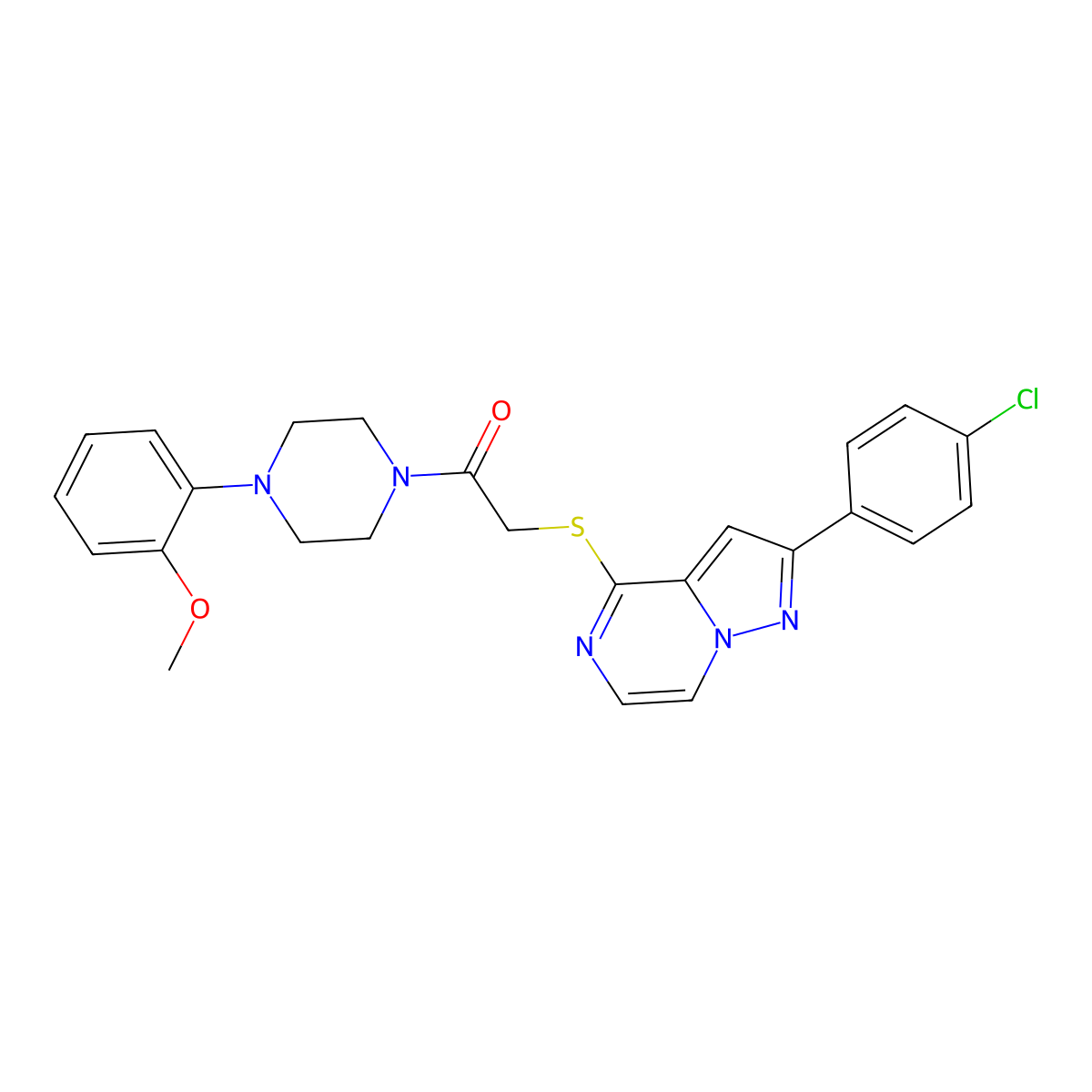 2-(4-Chlorophenyl)-4-({2-[4-(2-methoxyphenyl)piperazin-1-yl]-2-oxoethyl}thio)pyrazolo[1,5-a]pyrazine molecular structure, CAS 1040669-35-9
