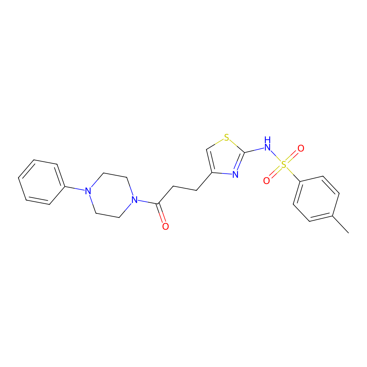 4-methyl-N-(4-(3-oxo-3-(4-phenylpiperazin-1-yl)propyl)thiazol-2-yl)benzenesulfonamide molecular structure, CAS 1040669-36-0