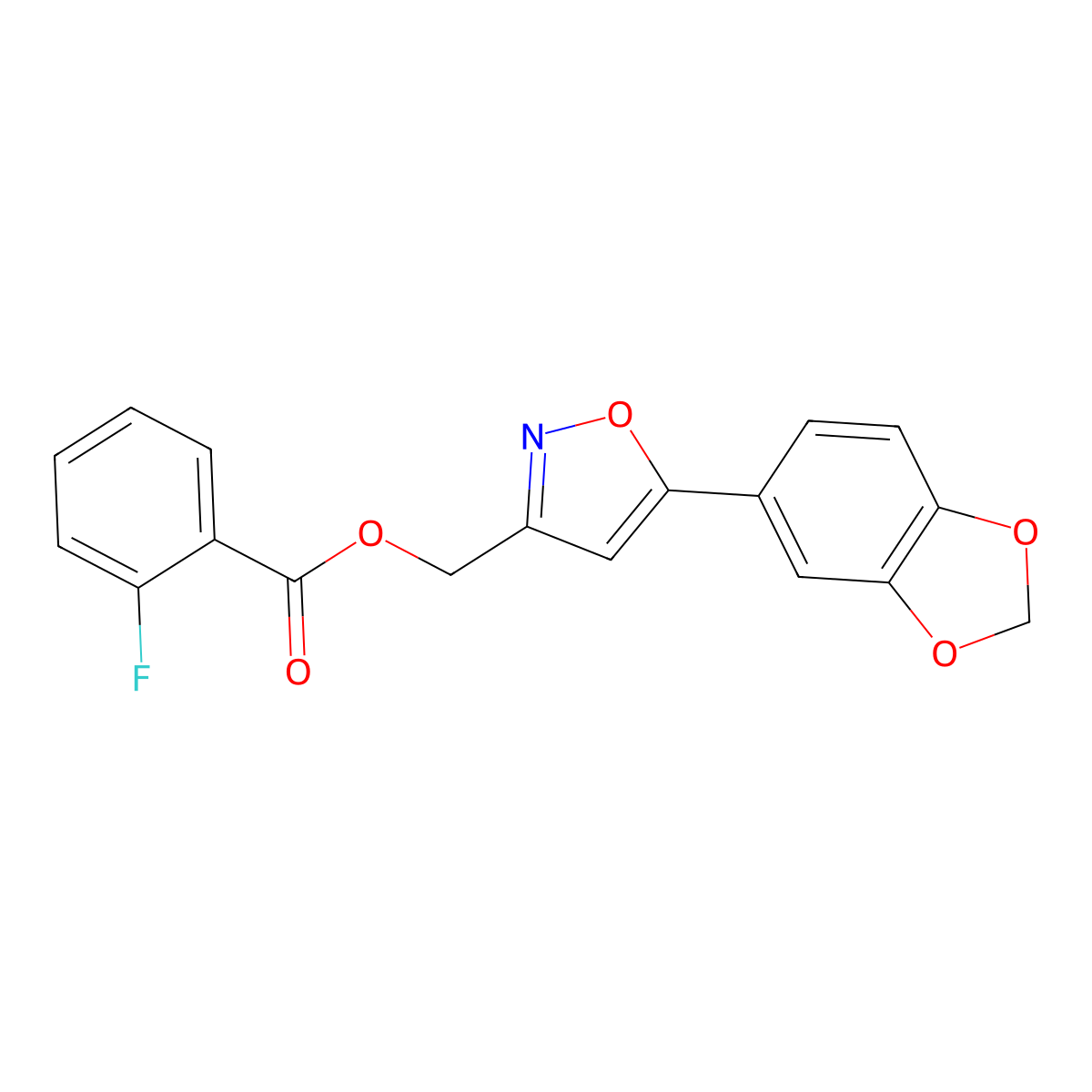 [5-(2H-1,3-benzodioxol-5-yl)-1,2-oxazol-3-yl]methyl 2-fluorobenzoate molecular structure, CAS 1040669-38-2