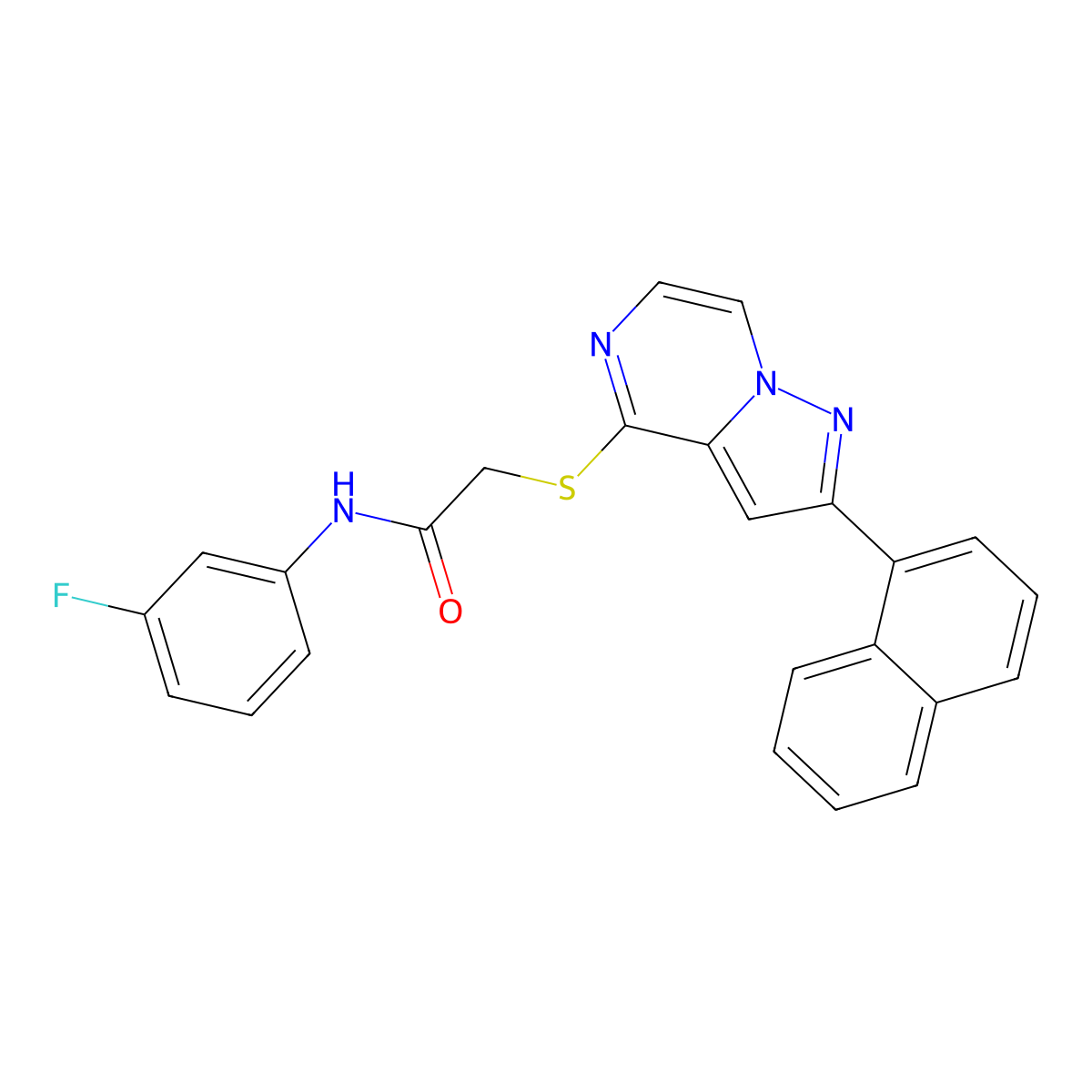 N-(3-fluorophenyl)-2-{[2-(naphthalen-1-yl)pyrazolo[1,5-a]pyrazin-4-yl]sulfanyl}acetamide molecular structure, CAS 1040669-41-7
