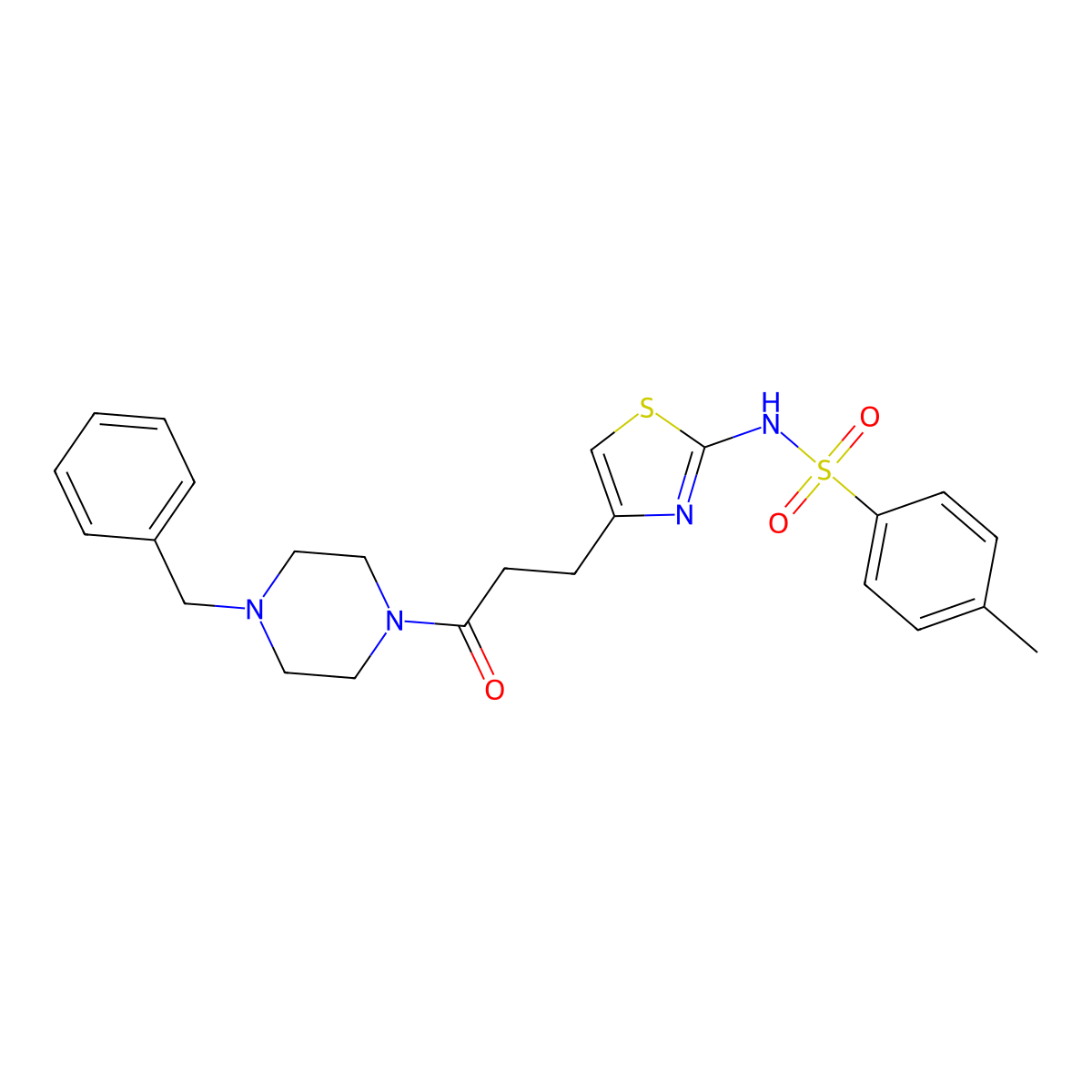 N-(4-(3-(4-benzylpiperazin-1-yl)-3-oxopropyl)thiazol-2-yl)-4-methylbenzenesulfonamide molecular structure, CAS 1040669-42-8
