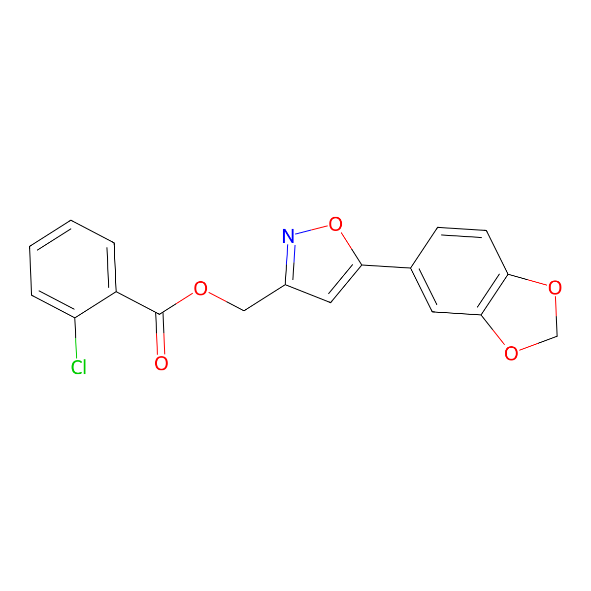 [5-(2H-1,3-benzodioxol-5-yl)-1,2-oxazol-3-yl]methyl 2-chlorobenzoate molecular structure, CAS 1040669-44-0