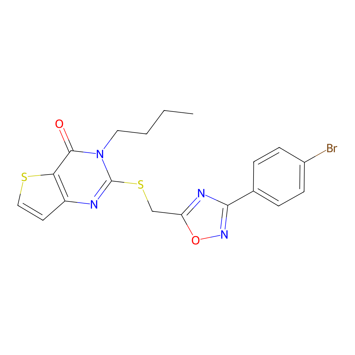 2-(((3-(4-bromophenyl)-1,2,4-oxadiazol-5-yl)methyl)thio)-3-butylthieno[3,2-d]pyrimidin-4(3H)-one molecular structure, CAS 1040669-45-1