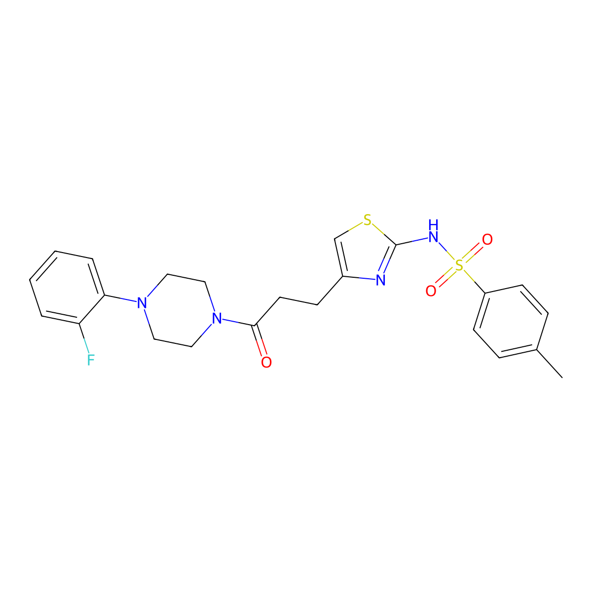 N-(4-{3-[4-(2-fluorophenyl)piperazin-1-yl]-3-oxopropyl}-1,3-thiazol-2-yl)-4-methylbenzene-1-sulfonamide molecular structure, CAS 1040669-48-4