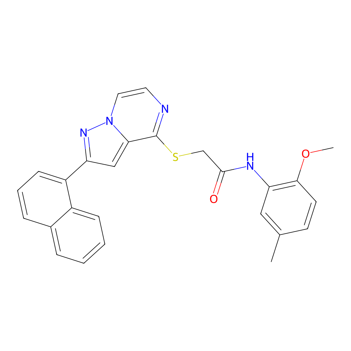 N-(2-methoxy-5-methylphenyl)-2-{[2-(naphthalen-1-yl)pyrazolo[1,5-a]pyrazin-4-yl]sulfanyl}acetamide molecular structure, CAS 1040669-53-1