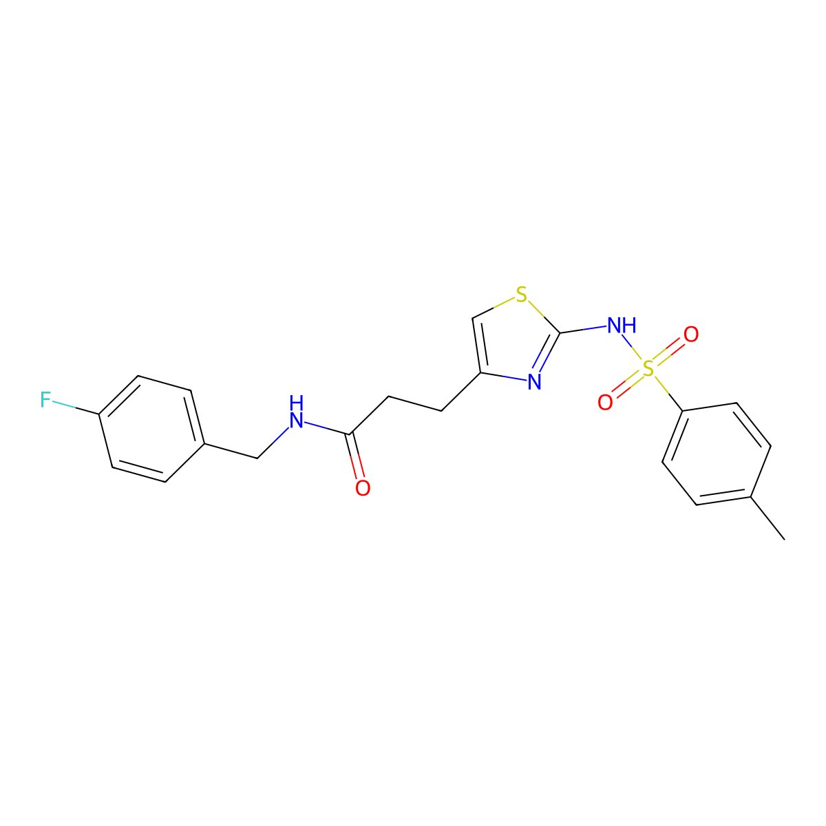 N-[(4-fluorophenyl)methyl]-3-[2-(4-methylbenzenesulfonamido)-1,3-thiazol-4-yl]propanamide molecular structure, CAS 1040669-54-2