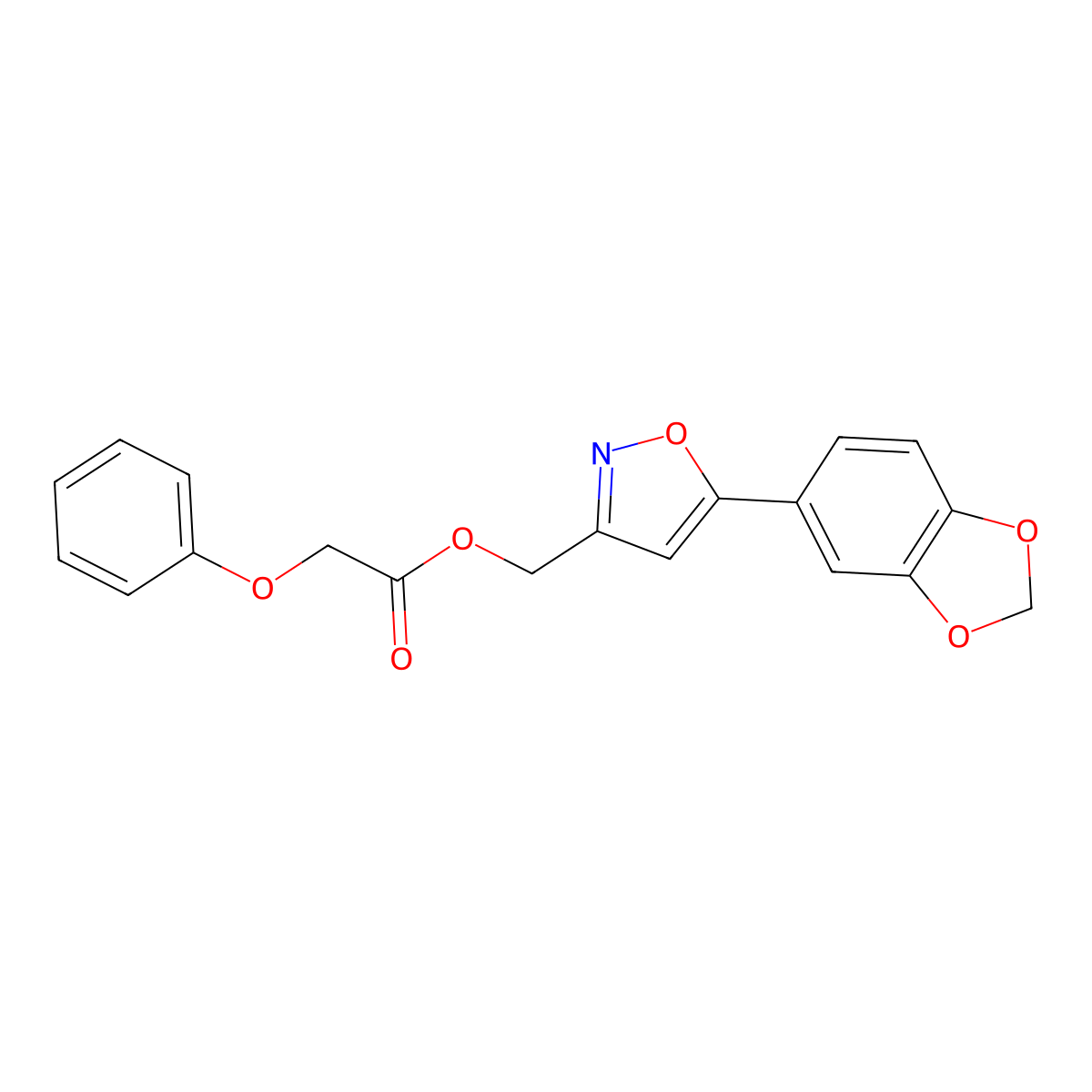 (5-(Benzo[d][1,3]dioxol-5-yl)isoxazol-3-yl)methyl 2-phenoxyacetate molecular structure, CAS 1040669-56-4