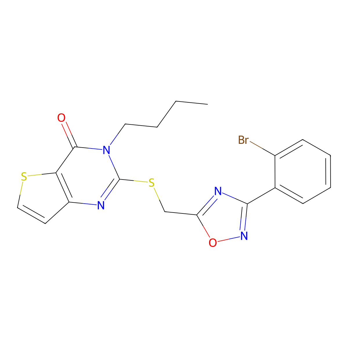 2-(((3-(2-bromophenyl)-1,2,4-oxadiazol-5-yl)methyl)thio)-3-butylthieno[3,2-d]pyrimidin-4(3H)-one molecular structure, CAS 1040669-57-5