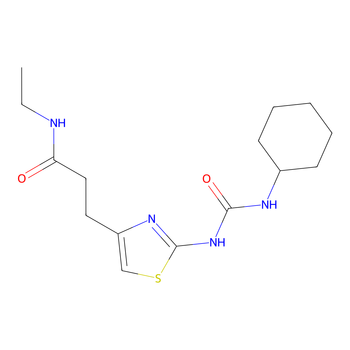 3-(2-(3-cyclohexylureido)thiazol-4-yl)-N-ethylpropanamide molecular structure, CAS 1040669-58-6