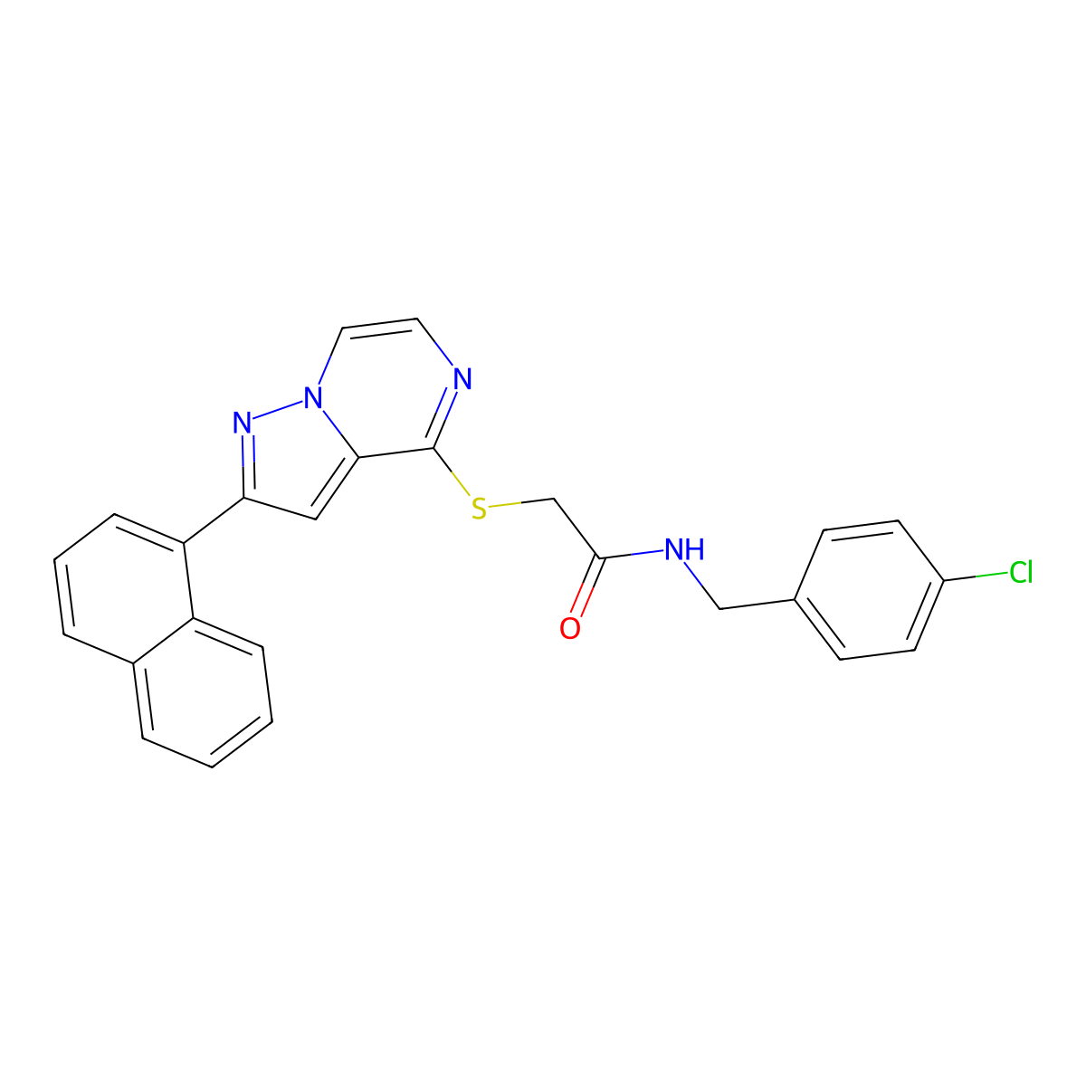 N-(4-chlorobenzyl)-2-{[2-(1-naphthyl)pyrazolo[1,5-a]pyrazin-4-yl]thio}acetamide molecular structure, CAS 1040669-59-7