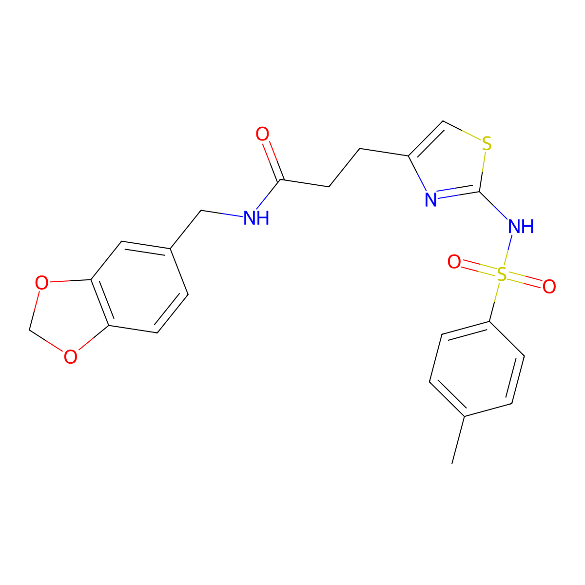 N-[(2H-1,3-benzodioxol-5-yl)methyl]-3-[2-(4-methylbenzenesulfonamido)-1,3-thiazol-4-yl]propanamide molecular structure, CAS 1040669-60-0