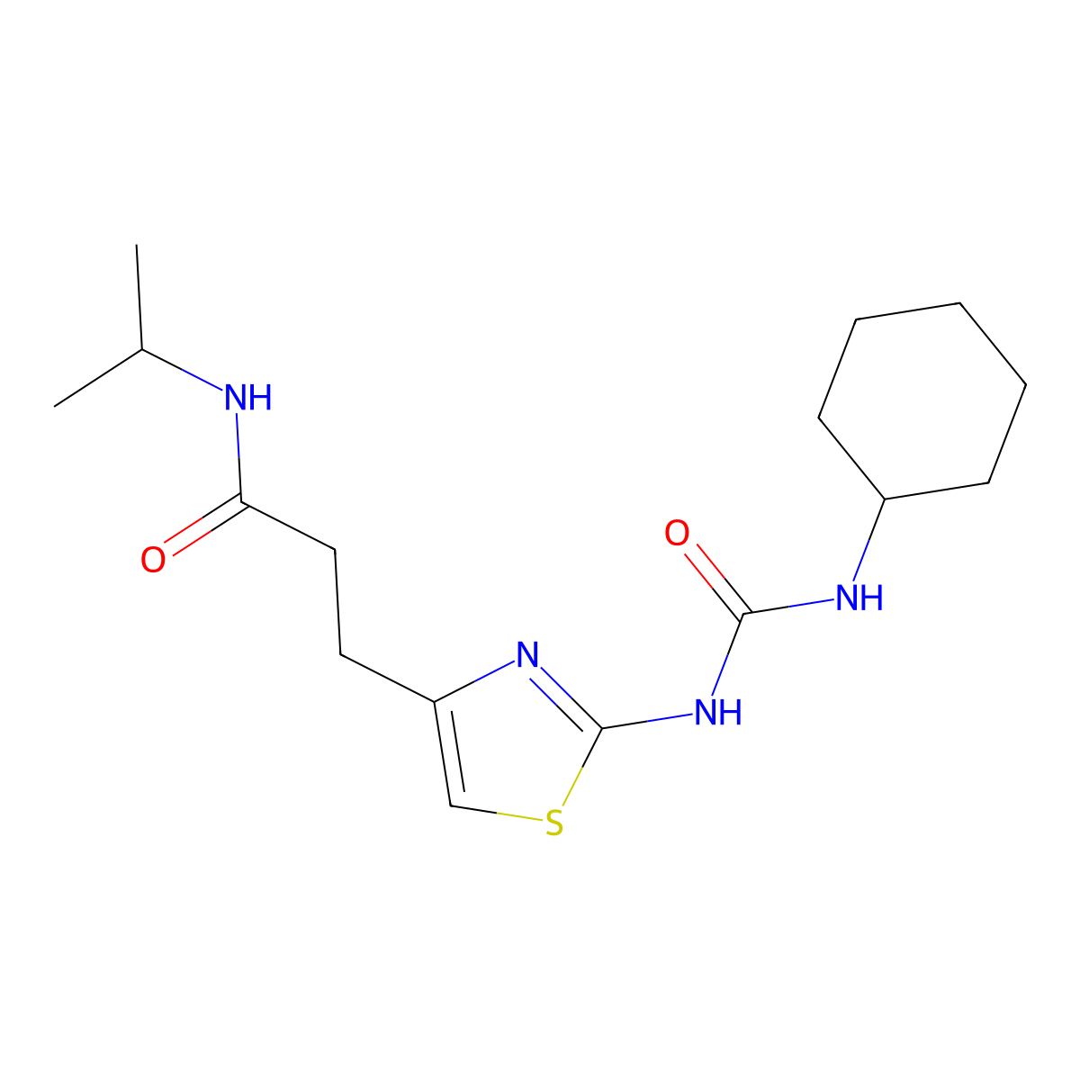 3-{2-[(cyclohexylcarbamoyl)amino]-1,3-thiazol-4-yl}-N-(propan-2-yl)propanamide molecular structure, CAS 1040669-63-3