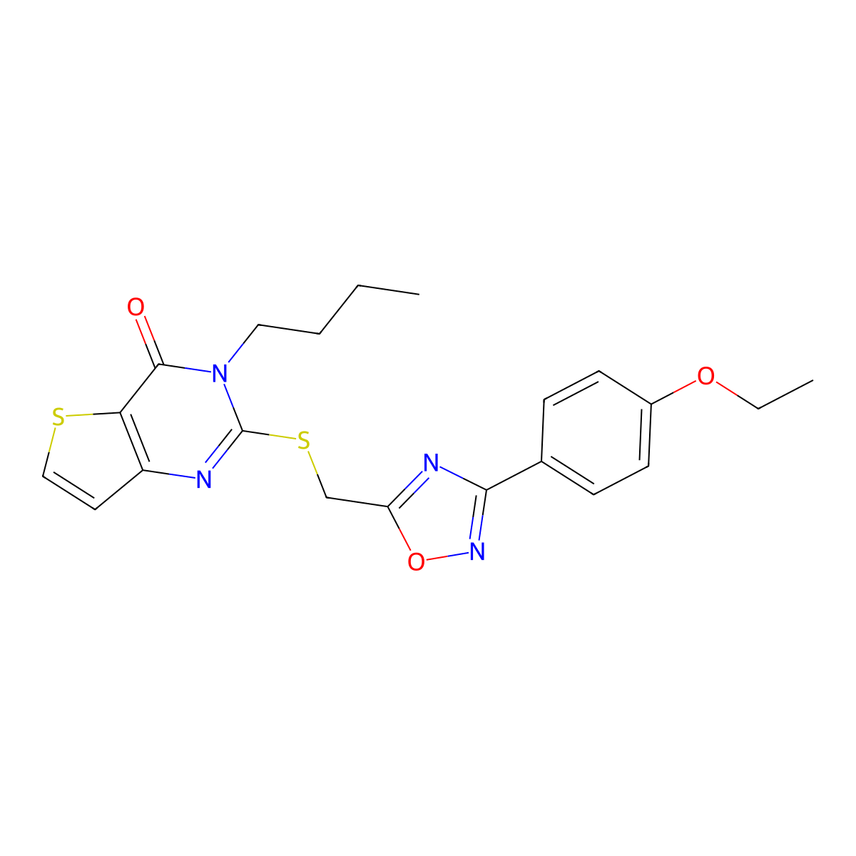 3-butyl-2-({[3-(4-ethoxyphenyl)-1,2,4-oxadiazol-5-yl]methyl}sulfanyl)-3H,4H-thieno[3,2-d]pyrimidin-4-one molecular structure, CAS 1040669-66-6