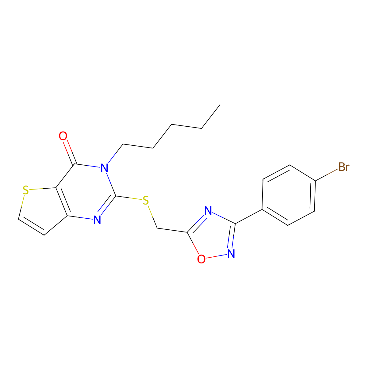 2-(((3-(4-bromophenyl)-1,2,4-oxadiazol-5-yl)methyl)thio)-3-pentylthieno[3,2-d]pyrimidin-4(3H)-one molecular structure, CAS 1040669-72-4