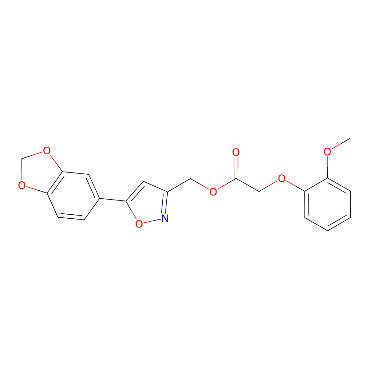 (5-(Benzo[d][1,3]dioxol-5-yl)isoxazol-3-yl)methyl 2-(2-methoxyphenoxy)acetate molecular structure, CAS 1040669-74-6