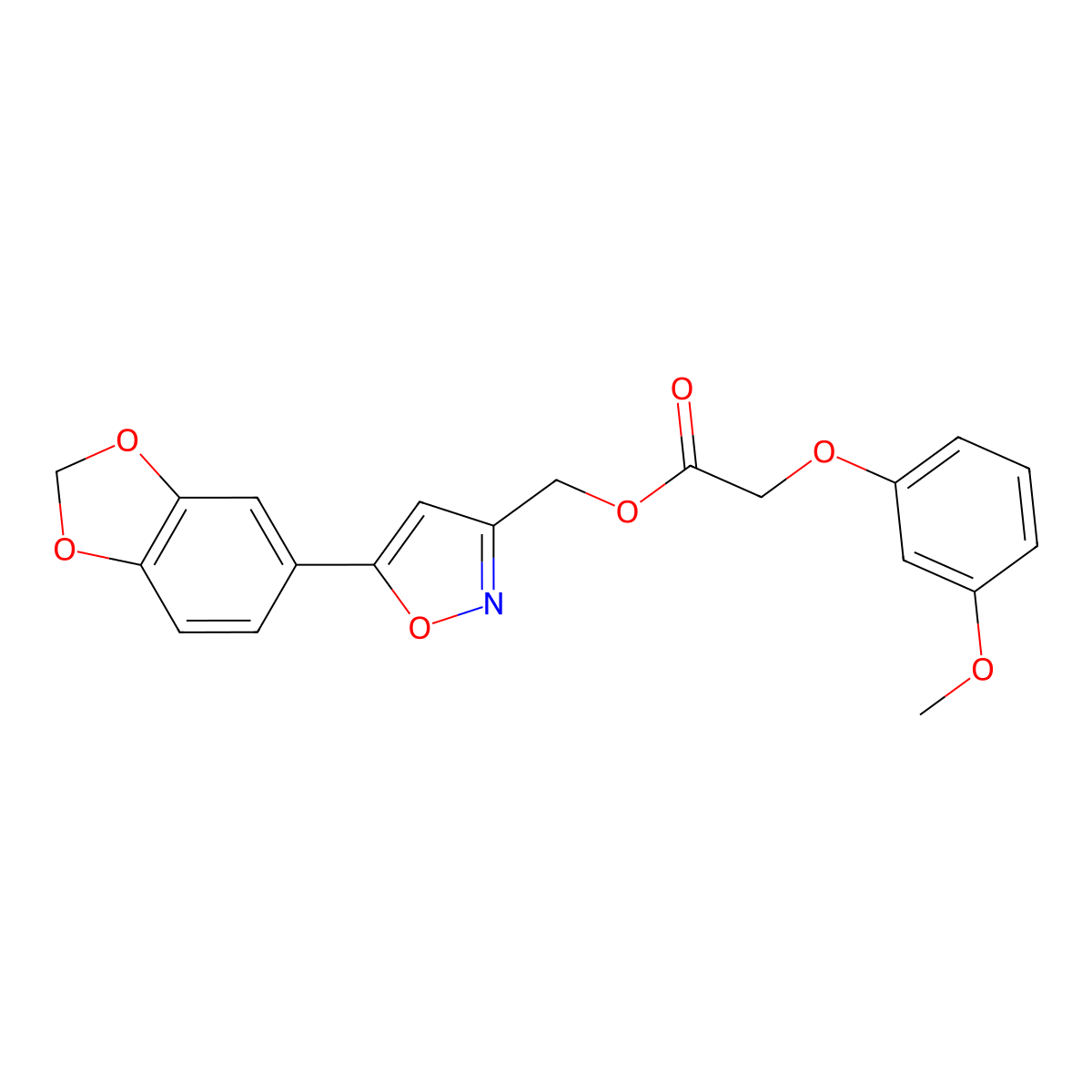 (5-(Benzo[d][1,3]dioxol-5-yl)isoxazol-3-yl)methyl 2-(3-methoxyphenoxy)acetate molecular structure, CAS 1040669-79-1