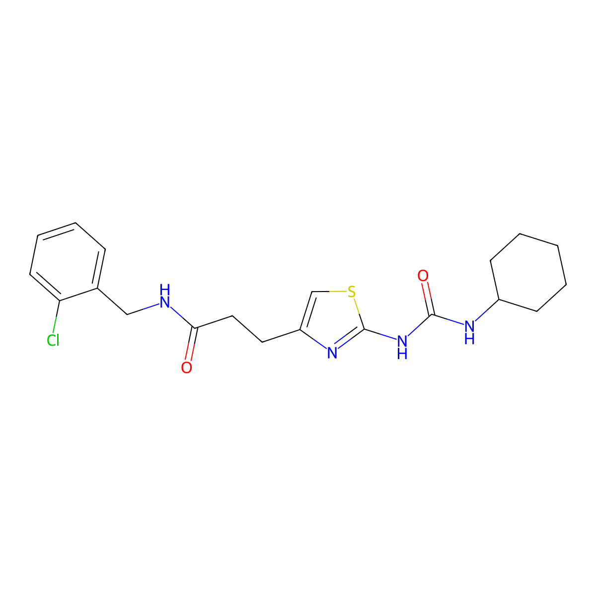 N-[(2-chlorophenyl)methyl]-3-{2-[(cyclohexylcarbamoyl)amino]-1,3-thiazol-4-yl}propanamide molecular structure, CAS 1040669-80-4