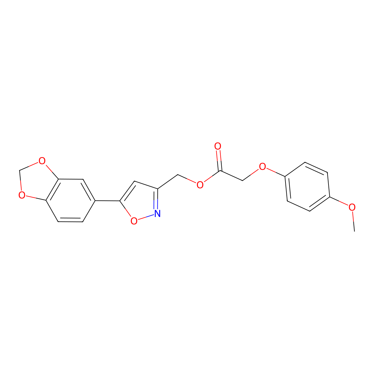 (5-(Benzo[d][1,3]dioxol-5-yl)isoxazol-3-yl)methyl 2-(4-methoxyphenoxy)acetate molecular structure, CAS 1040669-84-8