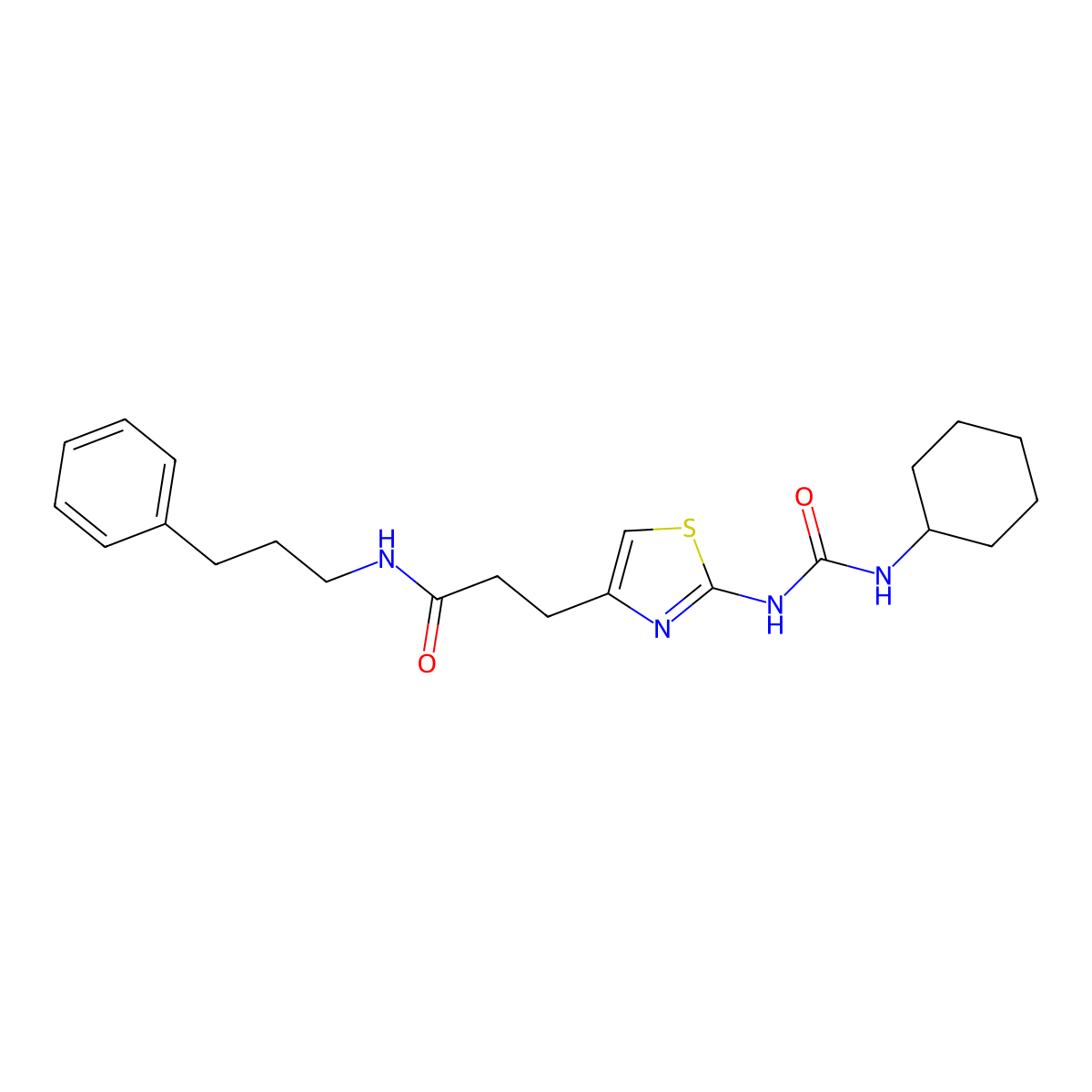 3-{2-[(cyclohexylcarbamoyl)amino]-1,3-thiazol-4-yl}-N-(3-phenylpropyl)propanamide molecular structure, CAS 1040669-85-9