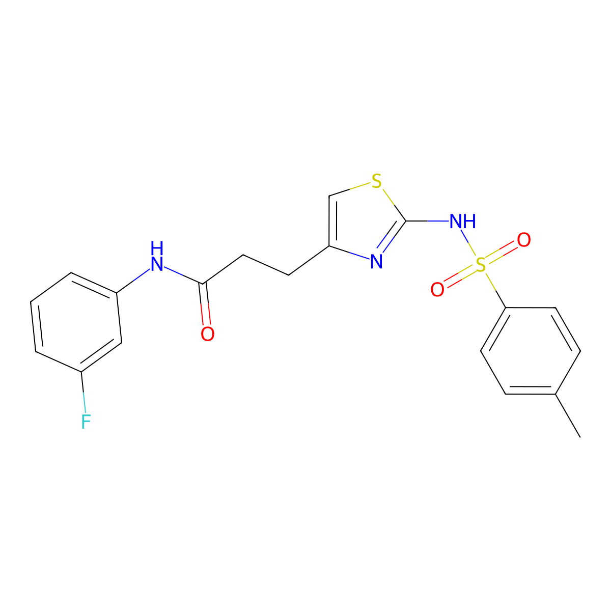 N-(3-fluorophenyl)-3-[2-(4-methylbenzenesulfonamido)-1,3-thiazol-4-yl]propanamide molecular structure, CAS 1040669-86-0