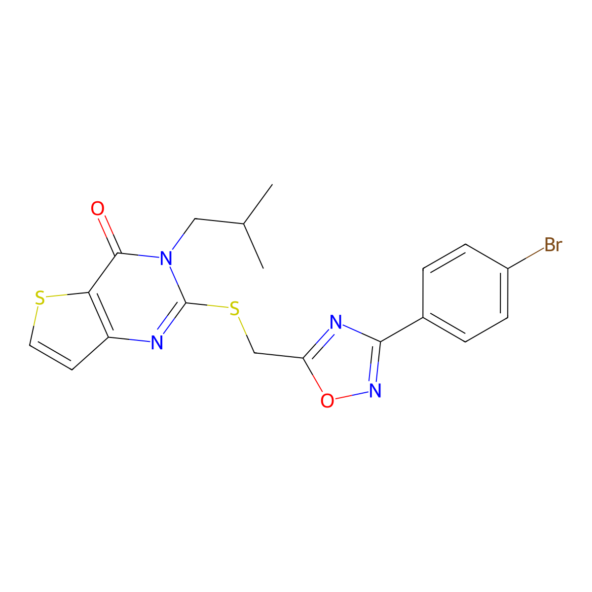 2-(((3-(4-bromophenyl)-1,2,4-oxadiazol-5-yl)methyl)thio)-3-isobutylthieno[3,2-d]pyrimidin-4(3H)-one molecular structure, CAS 1040669-94-0
